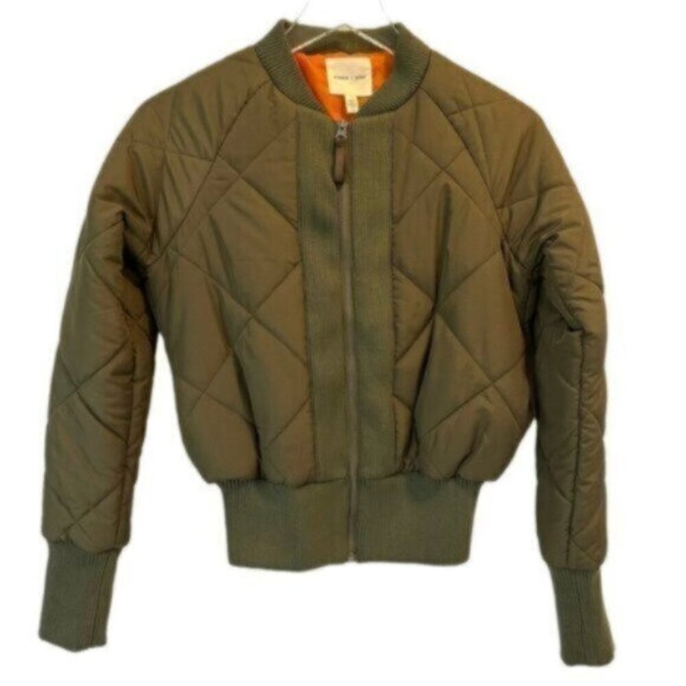 Silence + Noise | Olive Green Zip Front Quilted Bomber Jacket Size XS